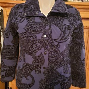 CHICO’S jacket size 1 (SM) navy black paisley Blue Puffer